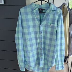 Vineyard Vines Blue Checkered Slim Fit Tucker Shirt 100% Cotton